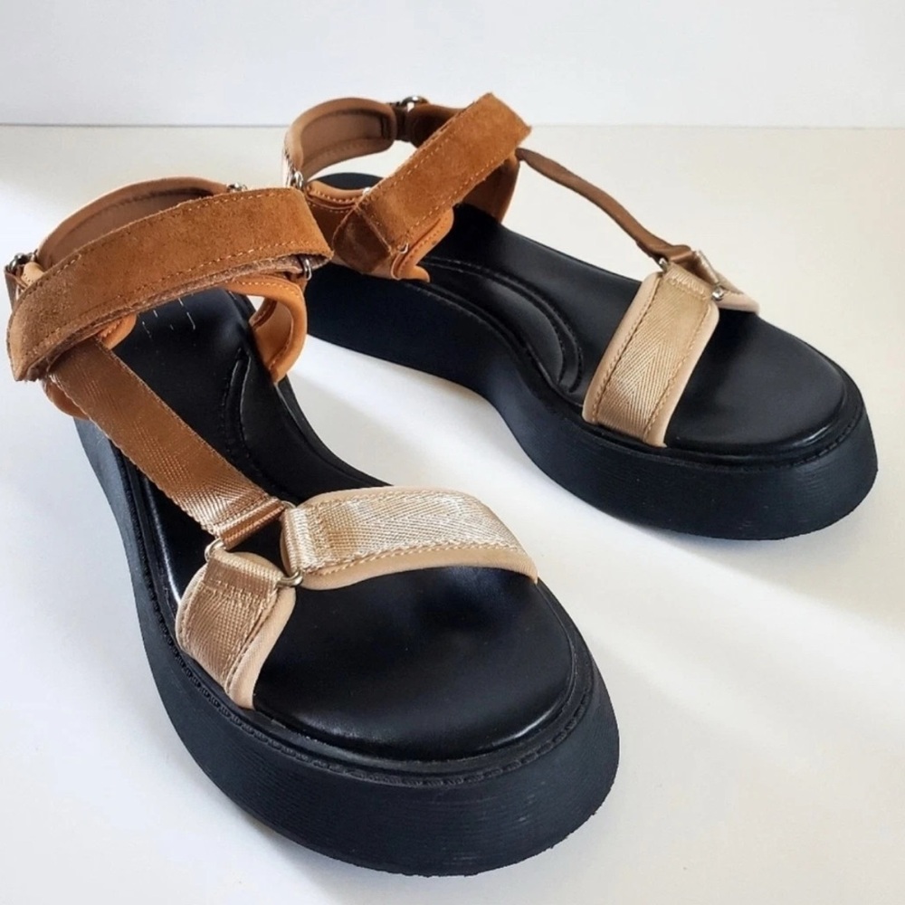 Zara Tan and Black Platform Sandals with Closure Size 9.5
